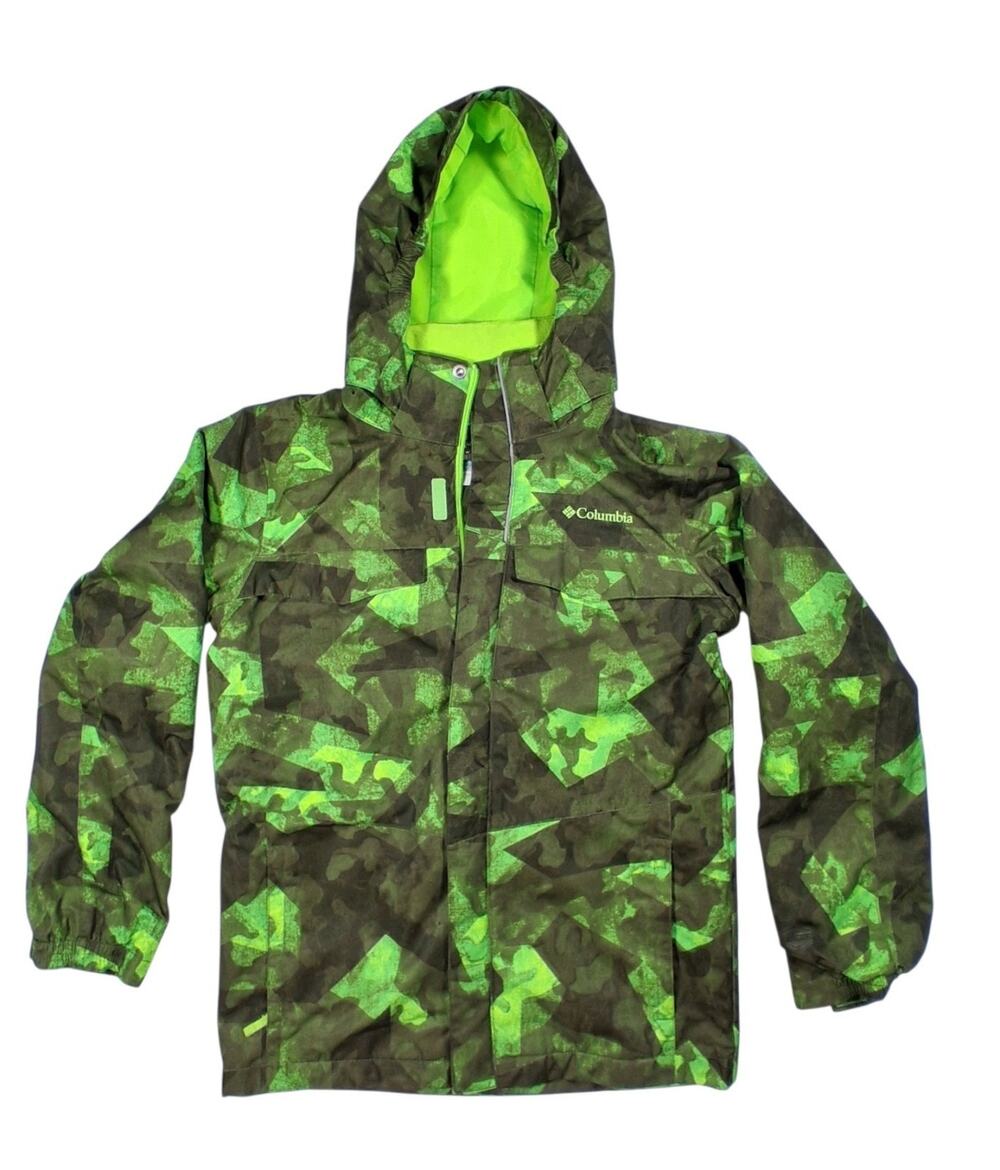Columbia Interchange Youth M Camo Hooded Jacket Green Rain Shell Kids Boys